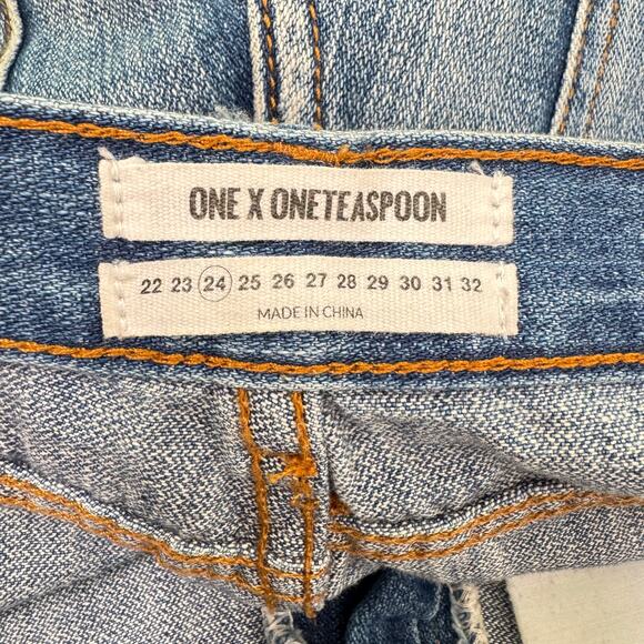 One Teaspoon Women's Blue Mid Rise Distressed 100% Cotton Relaxed Jeans Size 24 - Picture 7 of 10
